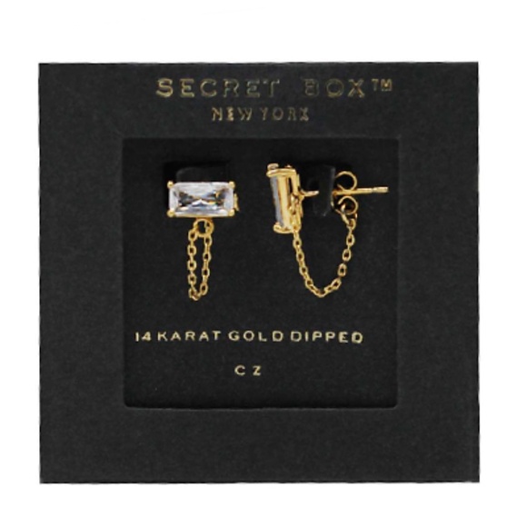 CZ Baguette & Chain Peekaboo Studs - Picture 1 of 1